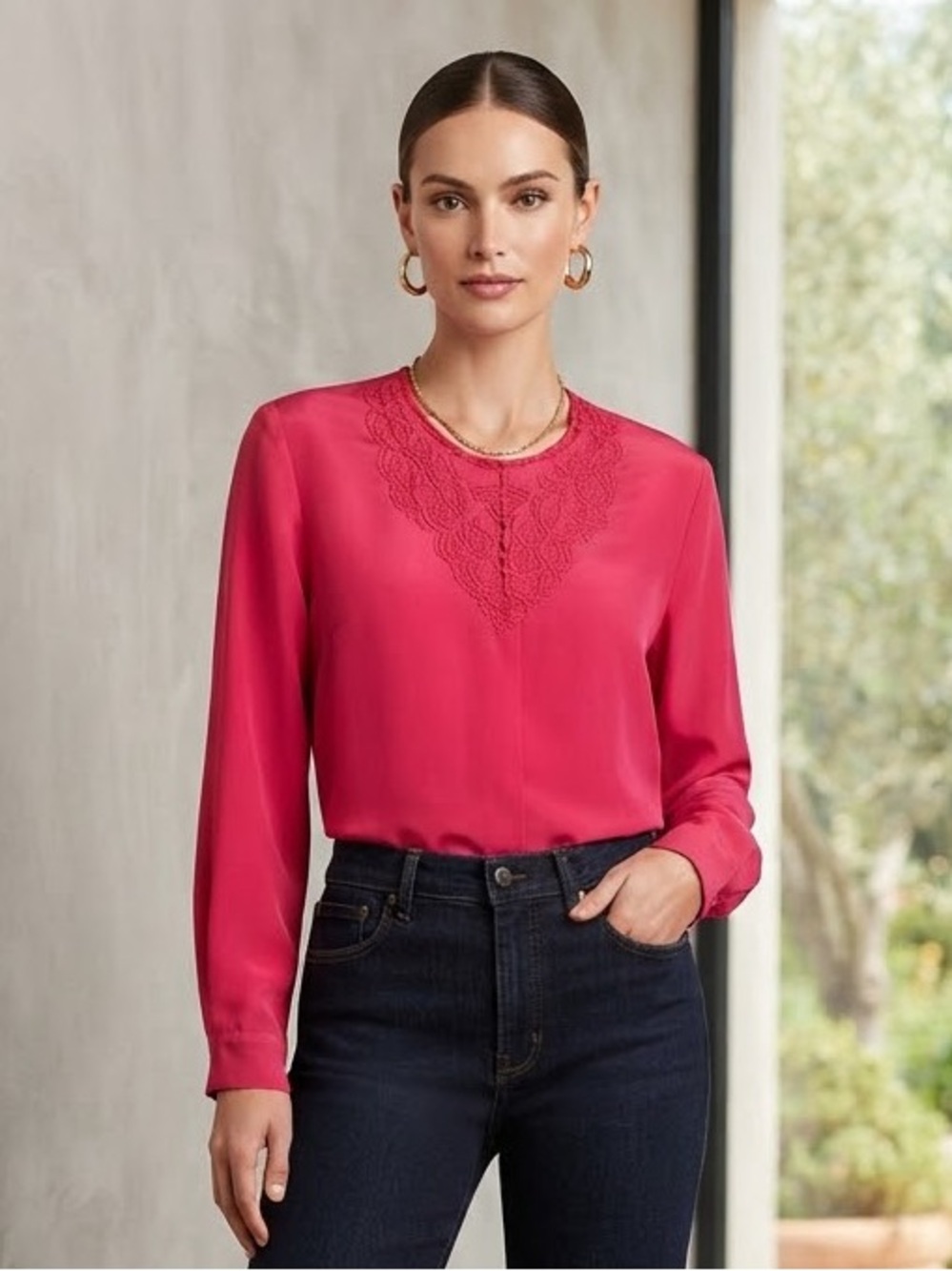 Take 50% OFF-Laura Scott Women's Pink Embroidered Long-Sleeve Top, Size-8